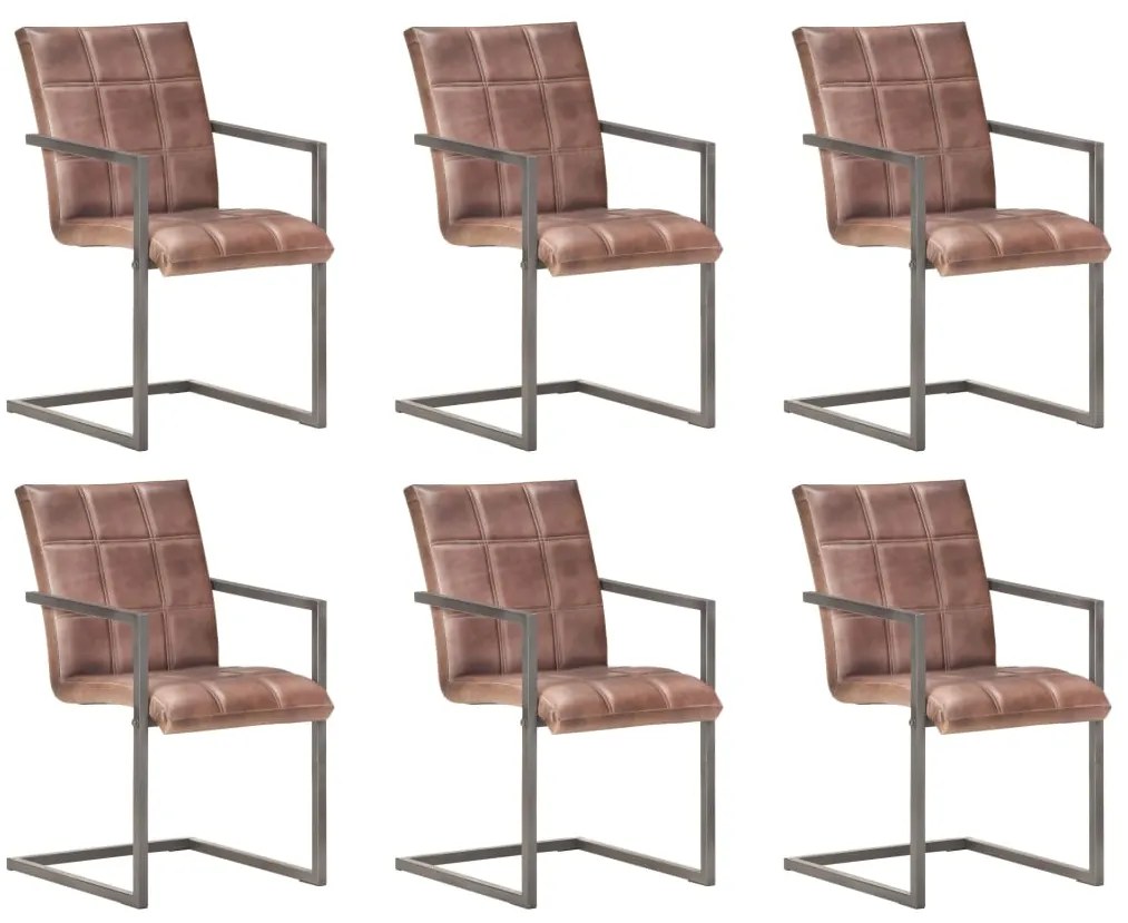 vidaXL Cadeiras jantar cantilever 6 pcs couro genuíno castanho velho