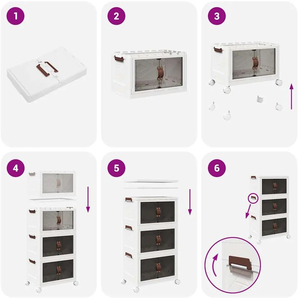 Caixa de arrumação empilhável rodas 3camadas 28L 48,5x29,5x86cm