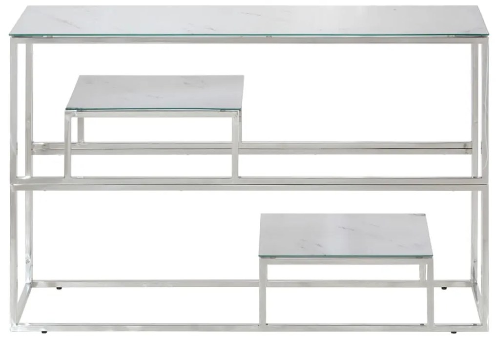 Mesa consola aço inoxidável e vidro temperado prateado