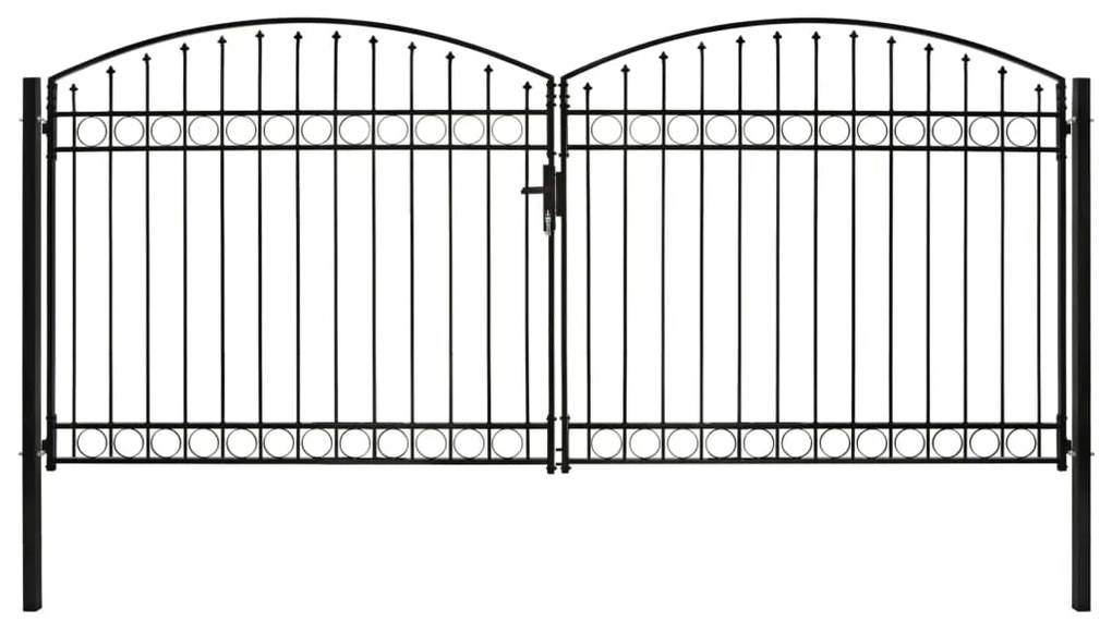Portão p/ cerca porta dupla e topo arqueado 400x200cm aço preto