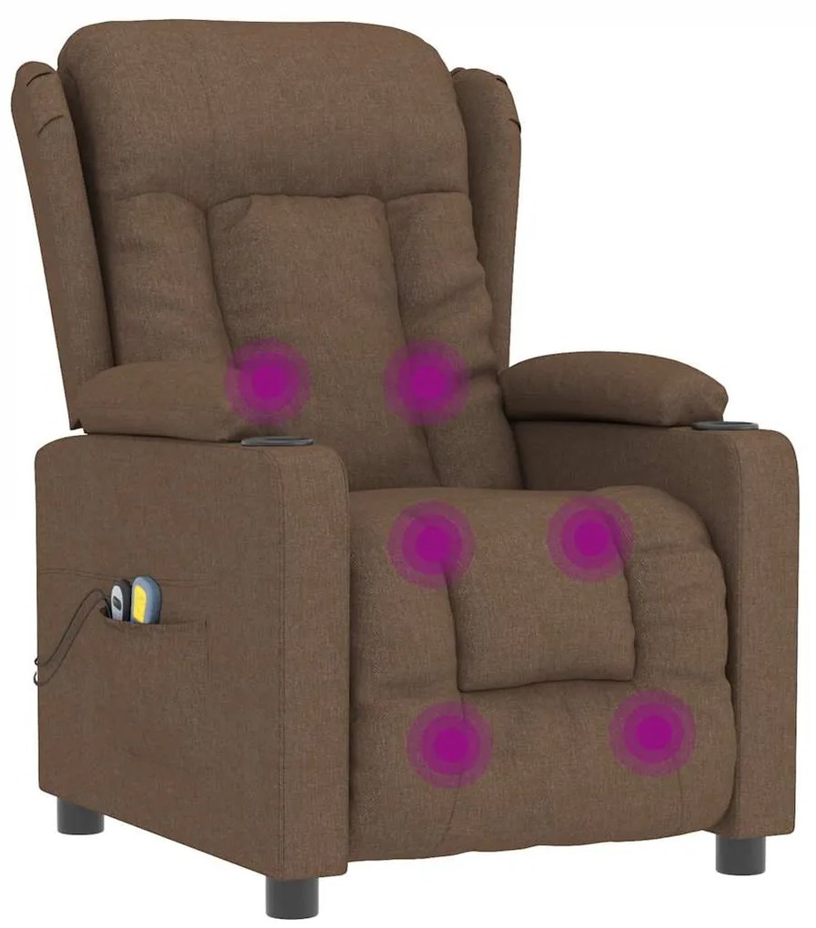 Poltrona de massagens elétrica reclinável tecido castanho