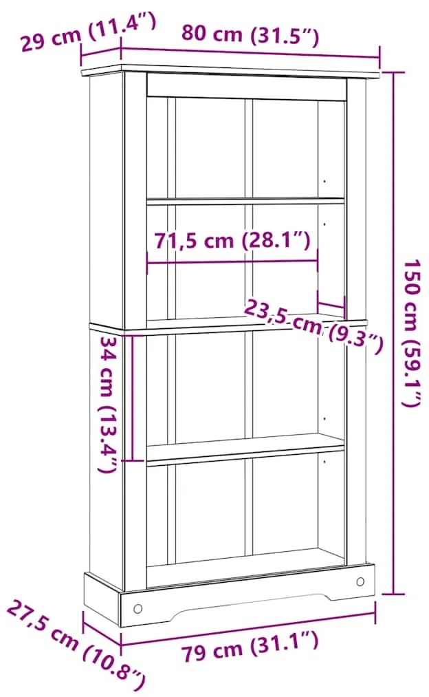 Estante 4 prateleiras Corona Range pinho mexicano 80x29x150 cm