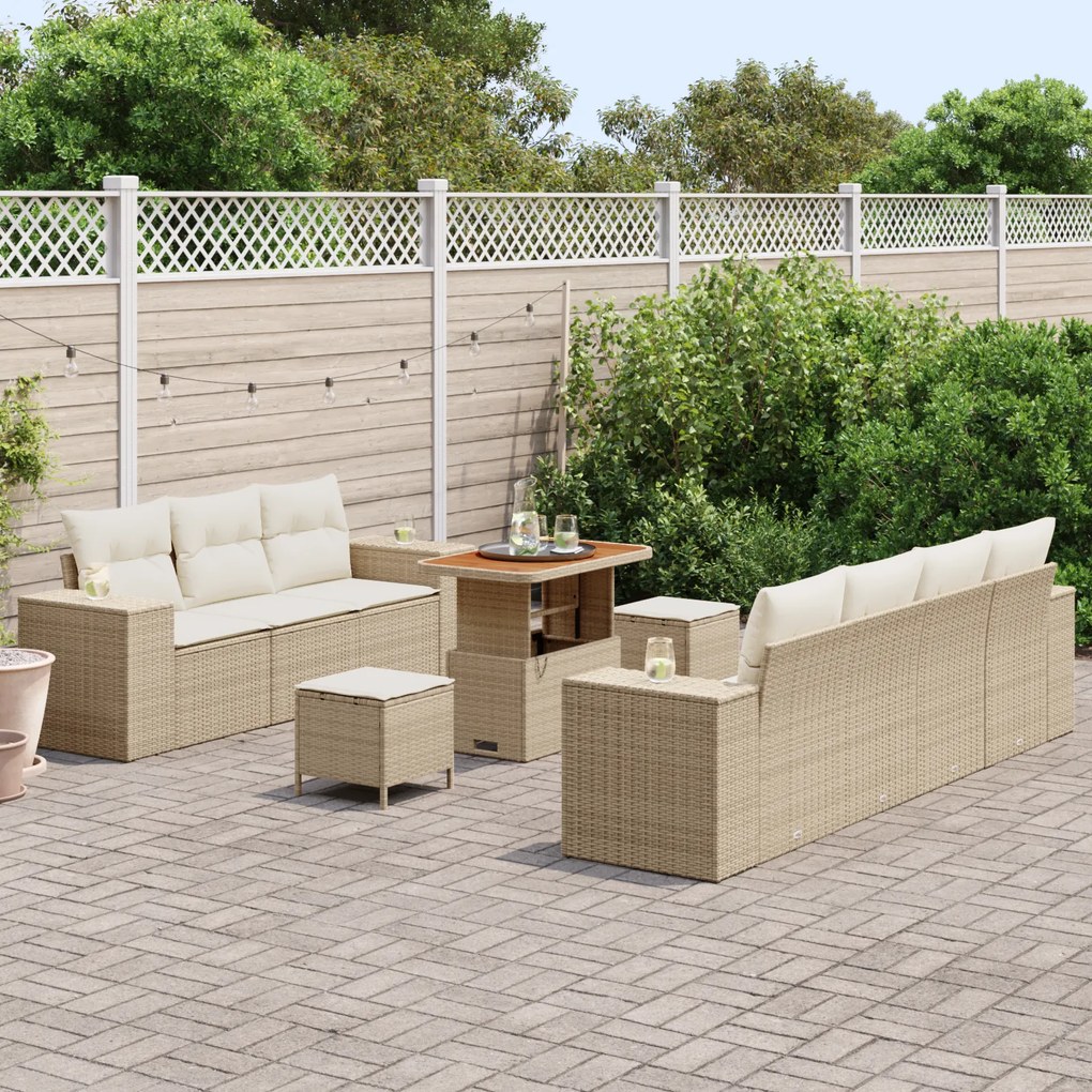 Conjunto de Sofá de Jardim vidaXL 10 Peças com Almofadas Bege Rattan S