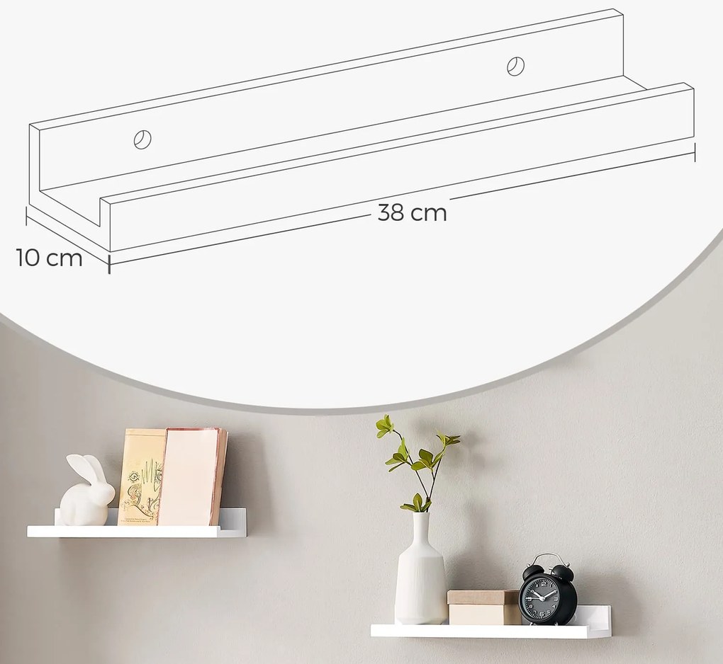 Conjunto de 3 prateleiras de parede 10 x 38 x 5/2 cm em branco