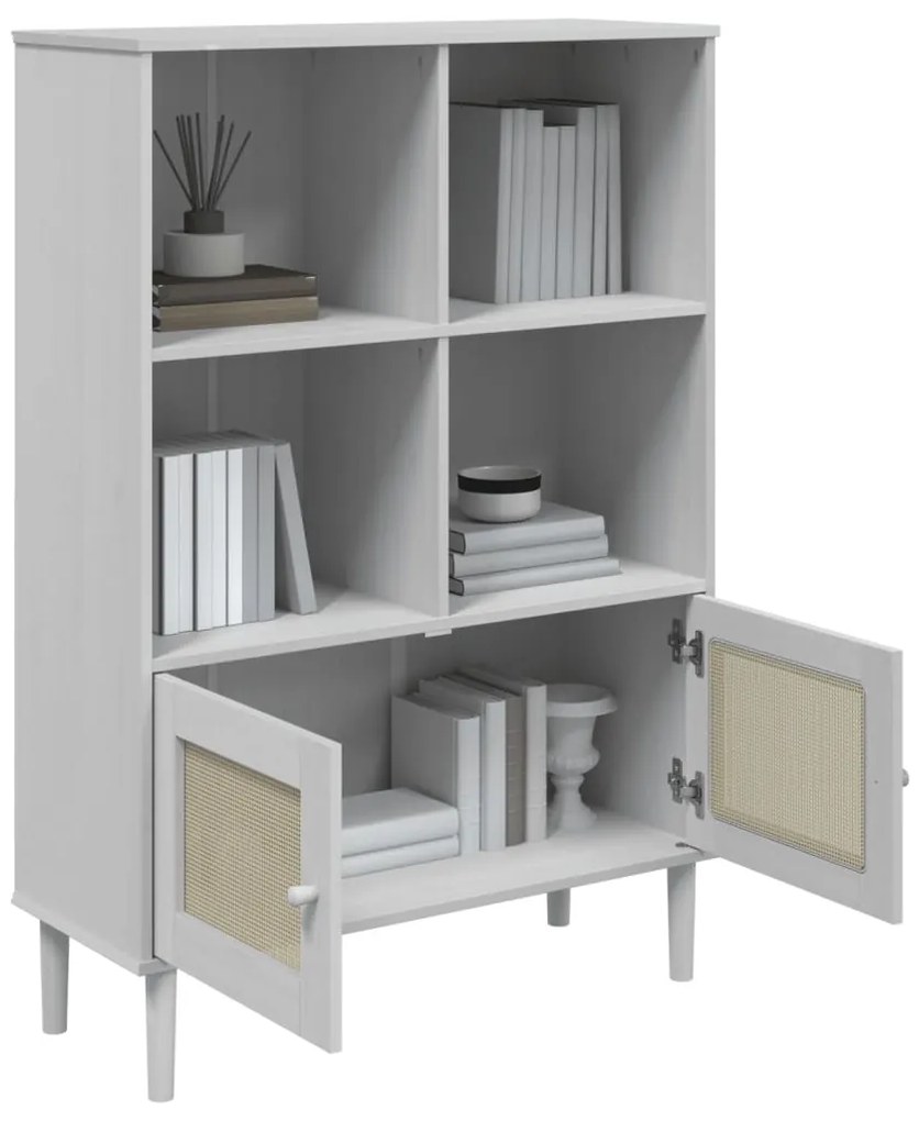 Estante SENJA aspeto de vime 90x35x130 cm pinho maciço branco