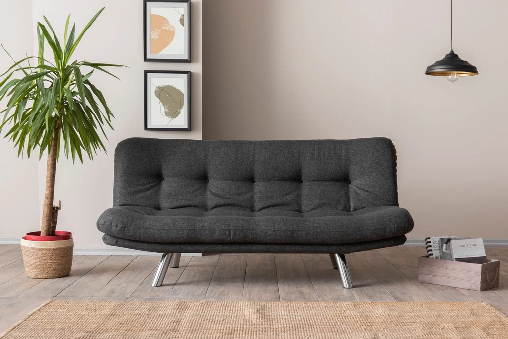 Sofá-Cama de 3 Lugares Misa – Cinzento Escuro – 52x175x40 cm