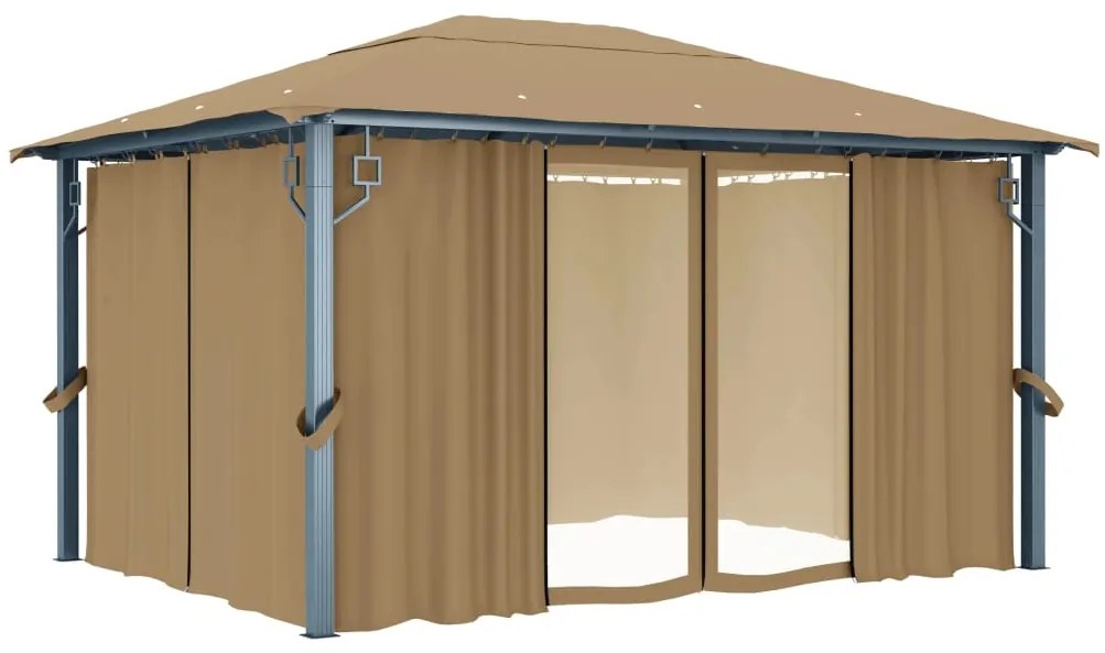 Gazebo com cortina 400x300 cm alumínio cinzento-acastanhado