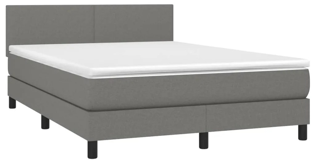 Cama box spring c/ colchão e LED 140x190 cm tecido cinza-escuro