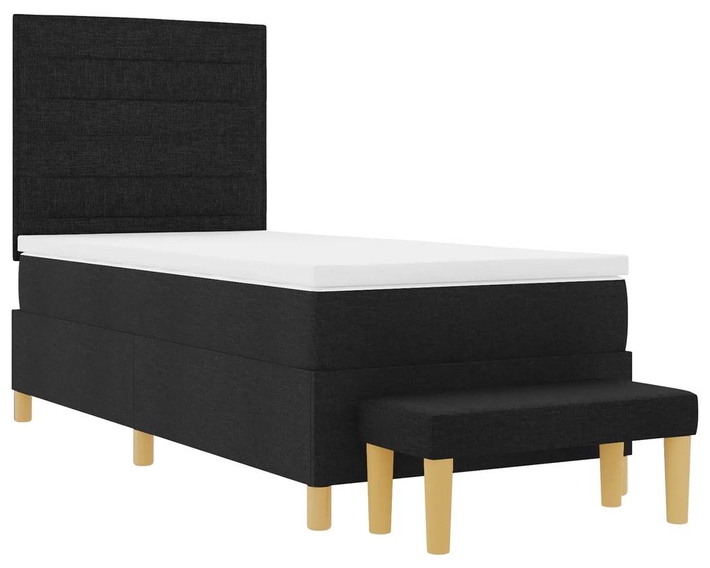 Cama Box Spring com Colchão e Banco Preto 90x200 cm Tecido
