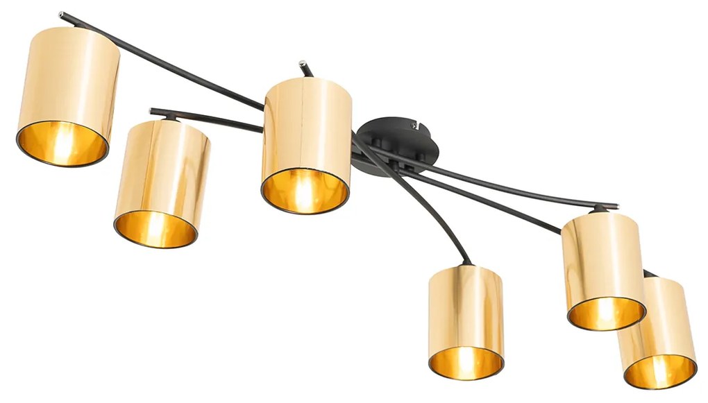Candeeiro de teto moderno preto com dourado 6 luzes - Lofty