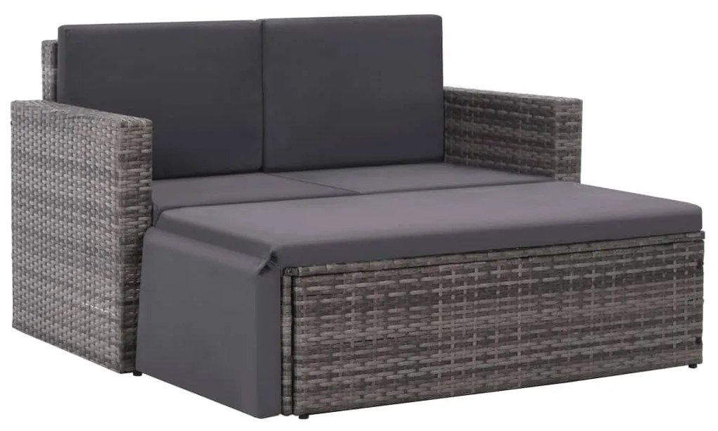 2 pcs conjunto lounge de jardim c/ almofadões vime PE cinzento