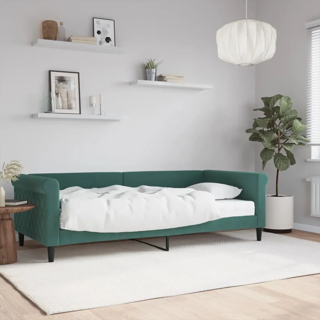 Sofá-cama com colchão 90x200 cm veludo verde-escuro