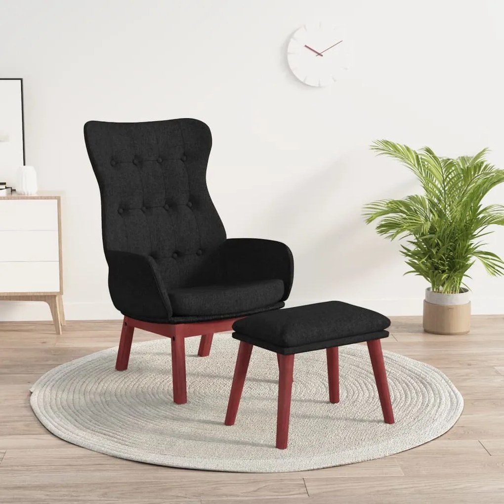vidaXL Cadeira de descanso com banco p/ pés tecido preto