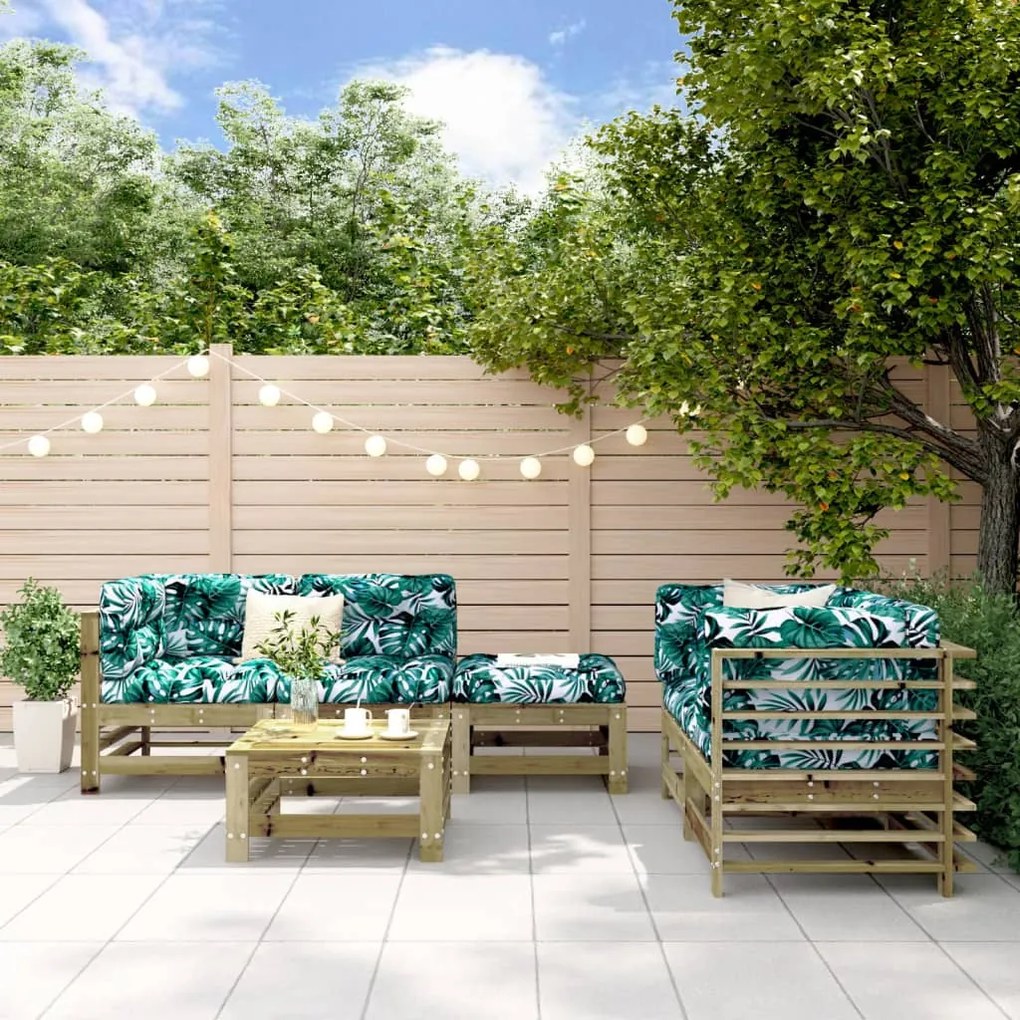 6 pcs conjunto lounge de jardim madeira de pinho impregnada