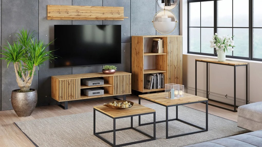 Móvel TV Focus 135 cm - ripas decorativas cor carvalho artesanal