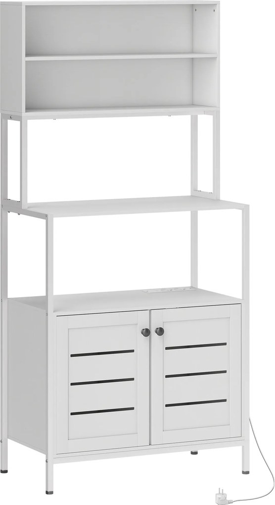 Armário de Cozinha com Tomada de Corrente Suporte para Micro-Ondas 2 Entradas USB e Compartimentos 80x42x171 cm Branco
