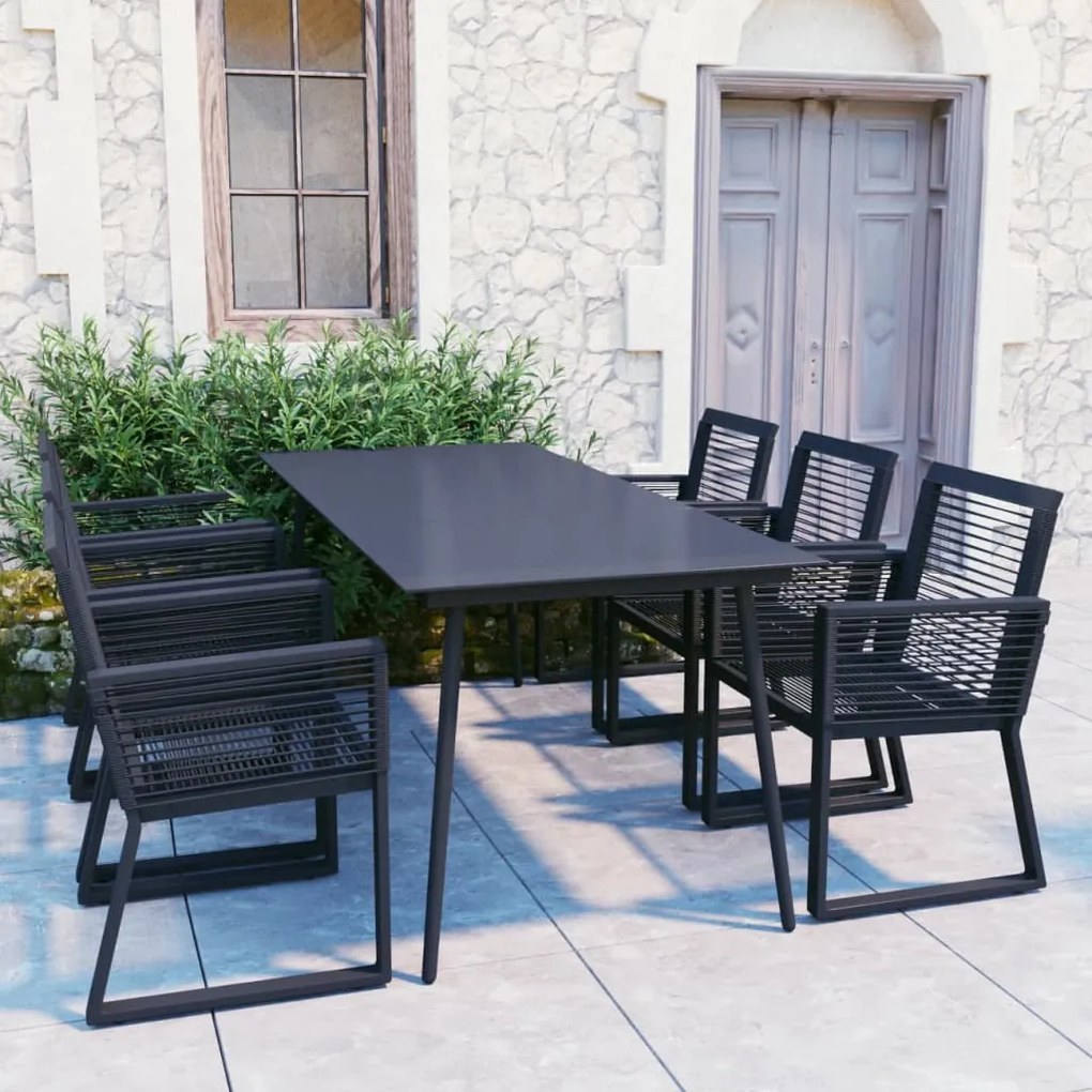 vidaXL 7 pcs conjunto de jantar para jardim vime de PVC preto