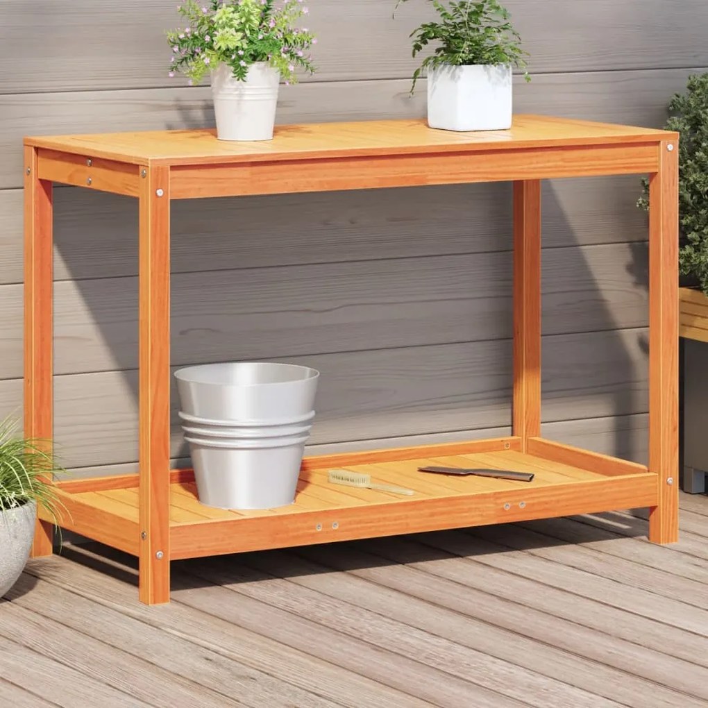 vidaXL Mesa de jardinagem com prateleira pinho maciço castanho-mel