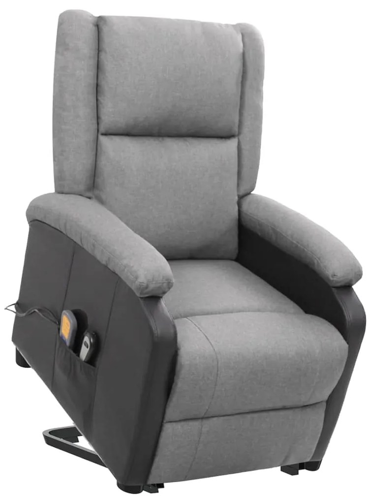 vidaXL Poltrona elevatória de massagens tecido cinzento-claro