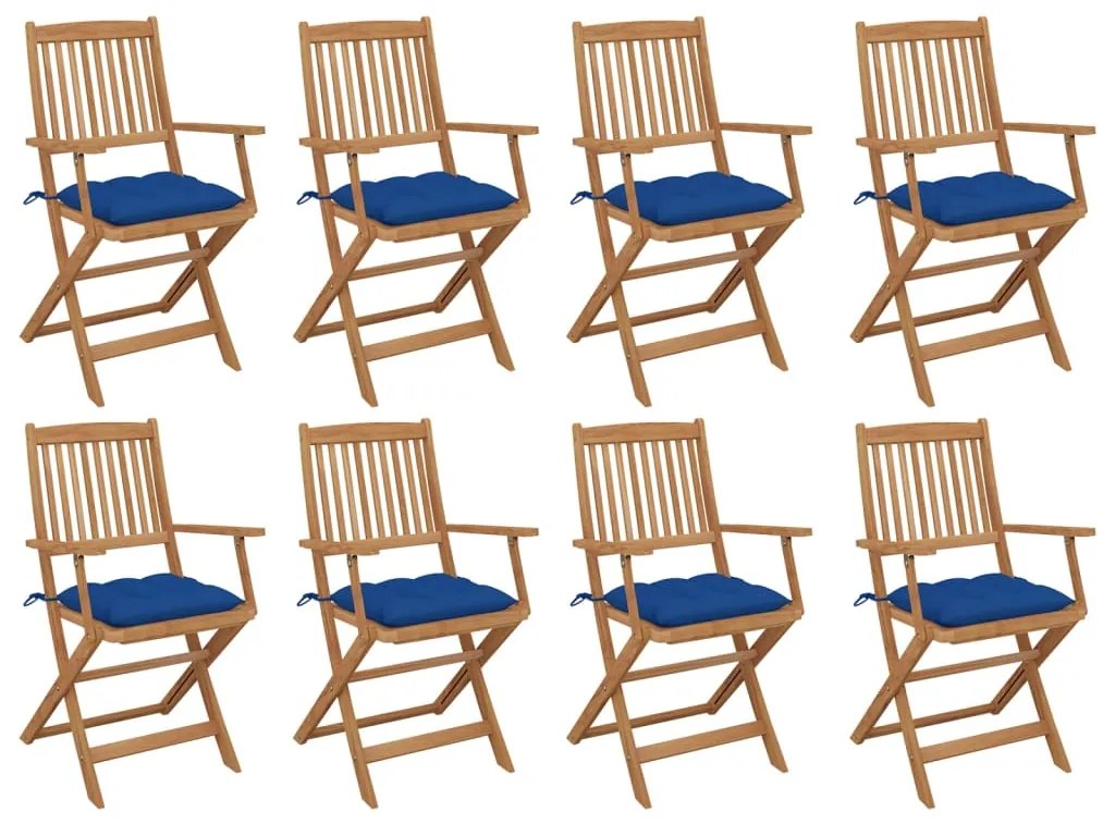vidaXL Cadeiras de exterior dobráveis c/ almofadões 8pcs acácia maciça