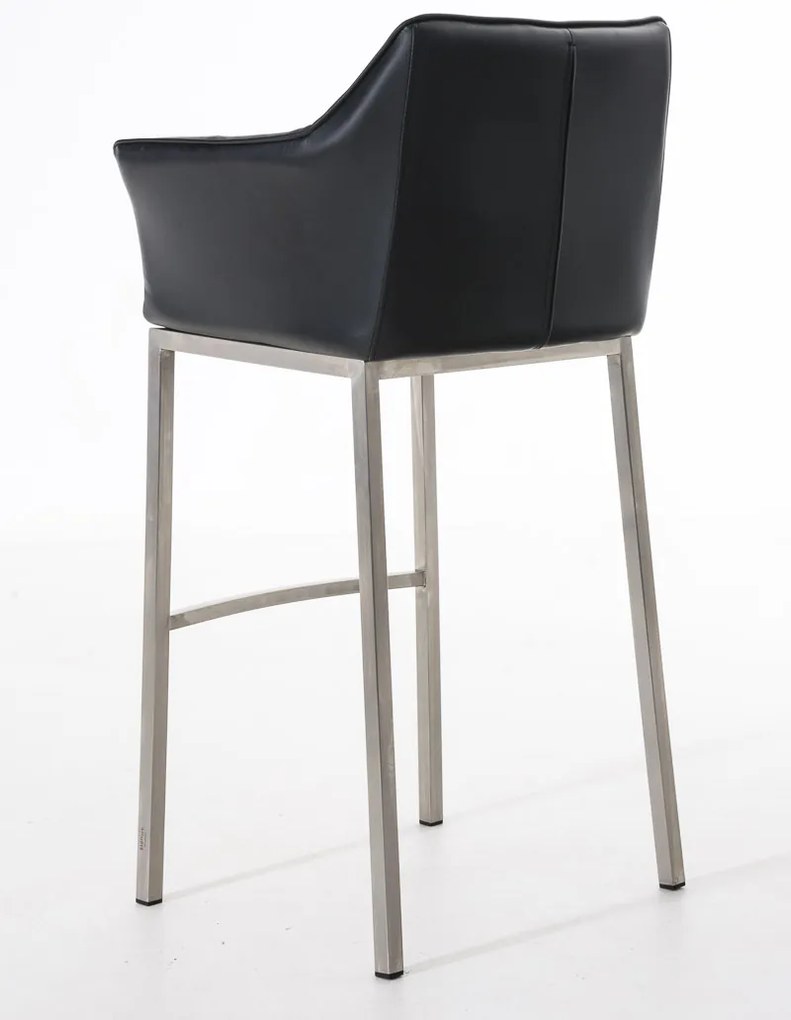 Banco de bar Damaso em couro sintético e com estrutura prateada 64 x 110 x 48 cm Preto