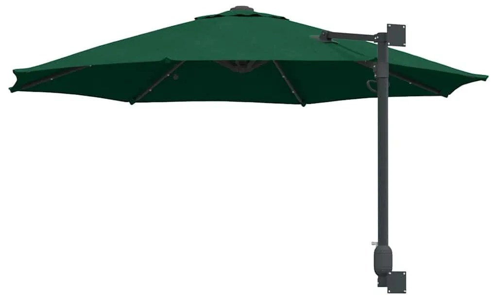 Guarda-sol de Jardim Montado na Parede com LEDs Verde 248 cm