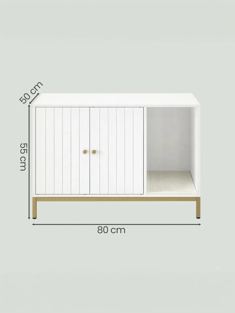 Móvel para caixa de areia para gatos 80 x 50 x 55 cm branco-dourado