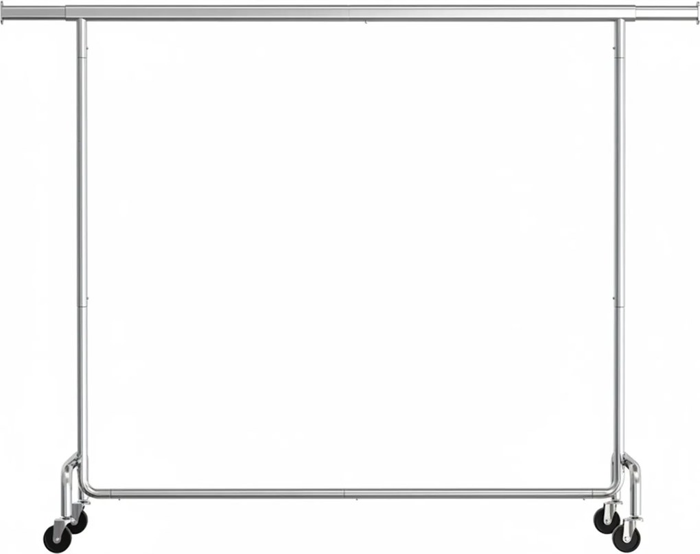 Cabide guarda roupa com rodas 45 x (160-200) x 162,9 cm, barra extensível, capacidade de carga até 110 kg prateado