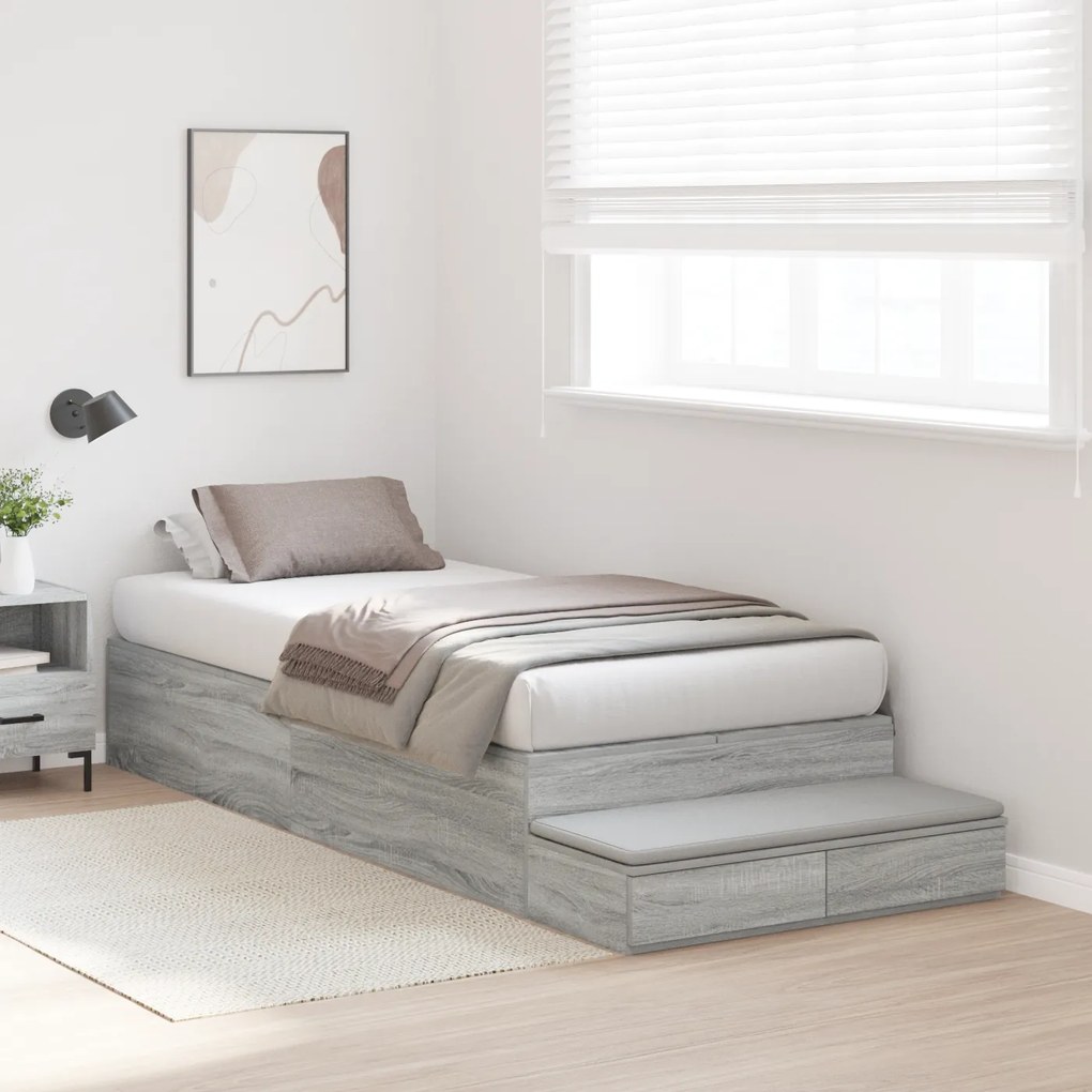Estrutura de Cama de Armazenamento Cinzento Sonoma 75x190 cm