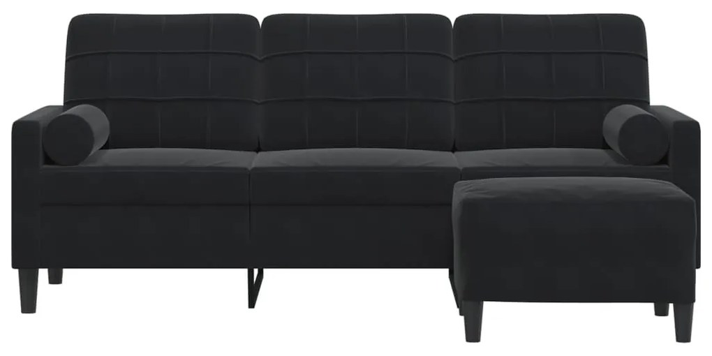 Sofá de 3 lugares com apoio de pés 180 cm veludo preto