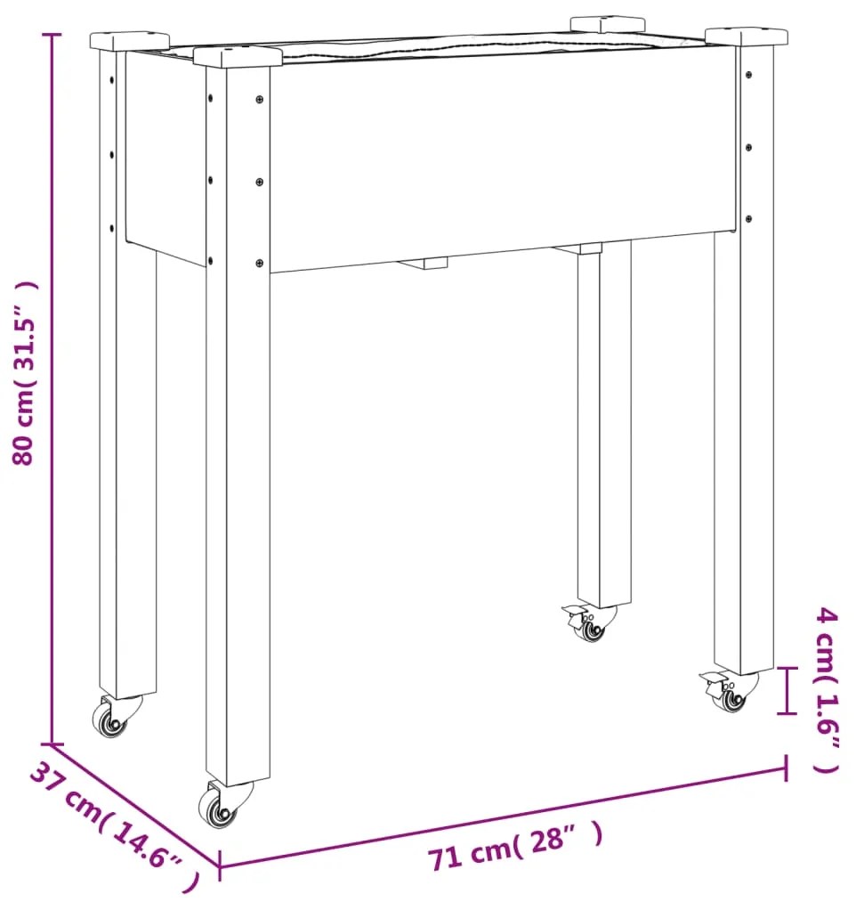 Floreira c/ forro e rodas 71x37x80 cm abeto maciço castanho