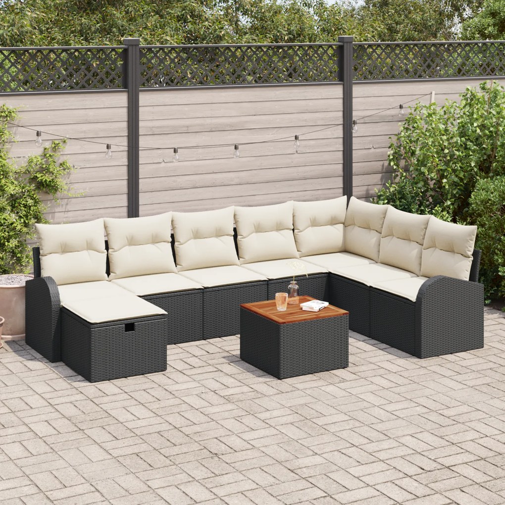 Conjunto de Sofá para Jardim com 9 Peças e Almofadas em Rattan Poliést
