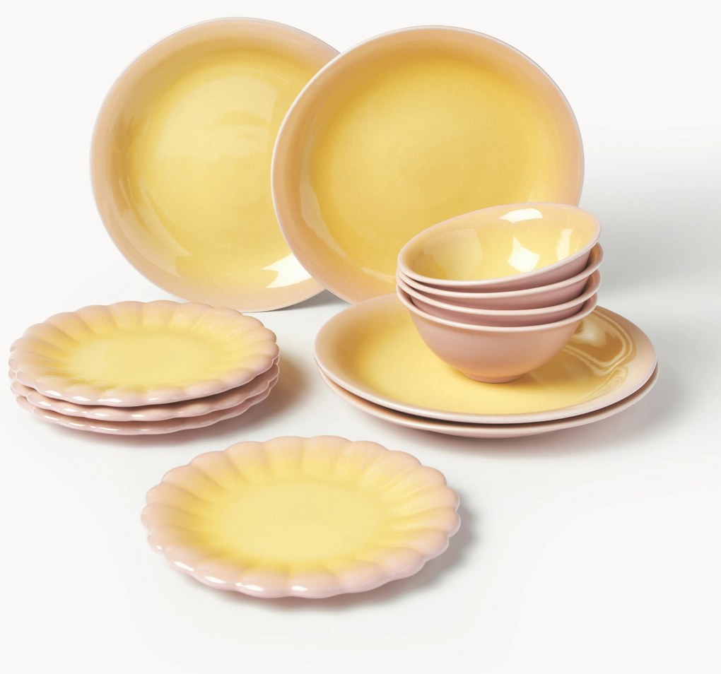 Conjunto de loiça artesanal Marguerite, 4 pessoas, conjunto de 12