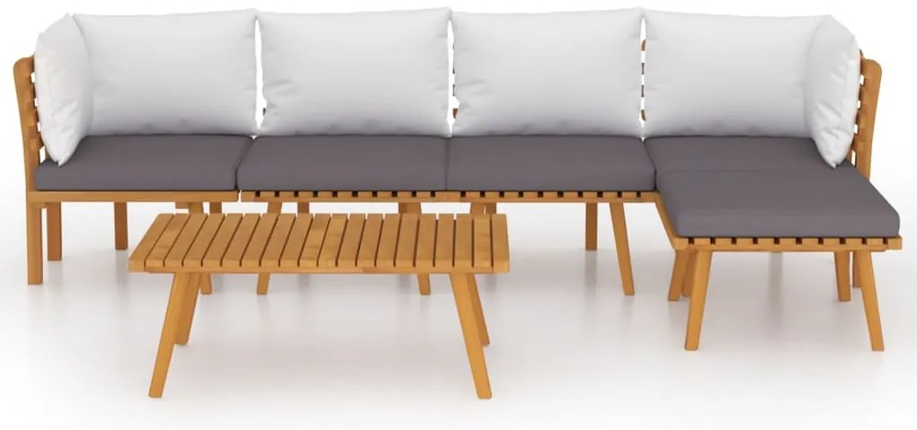 6 pcs conjunto lounge de jardim com almofadões acácia maciça
