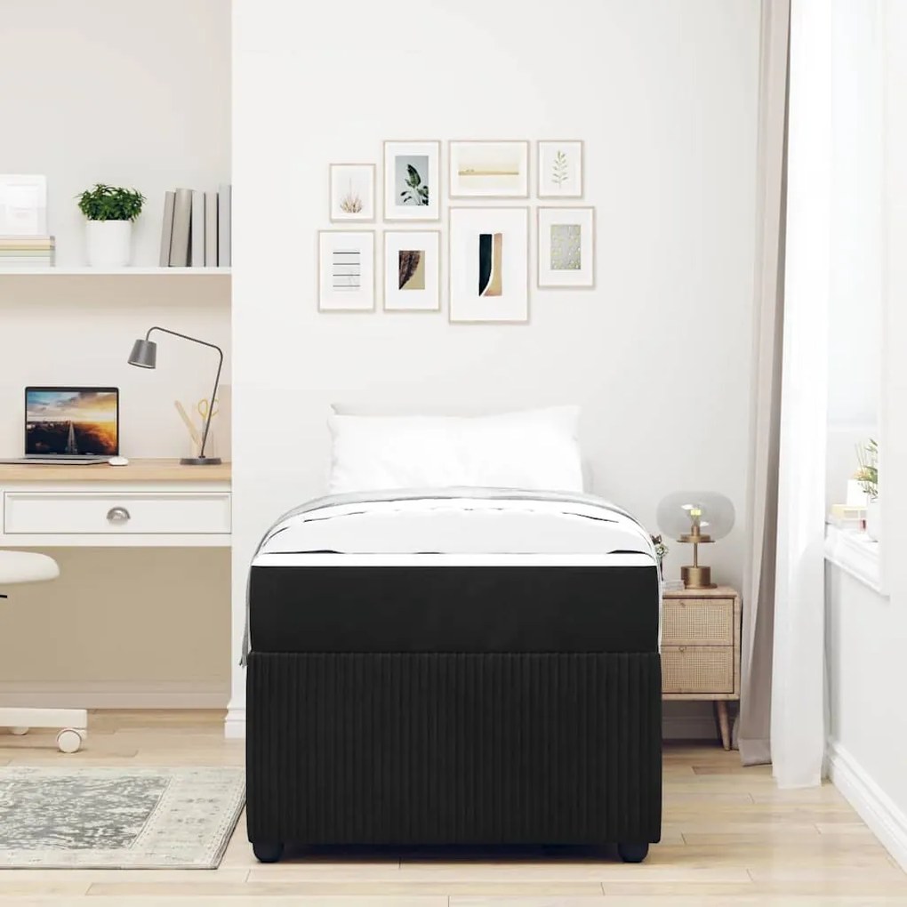 Estrutura de cama com colchão Outros Preto 90 x 200 cm Veludo