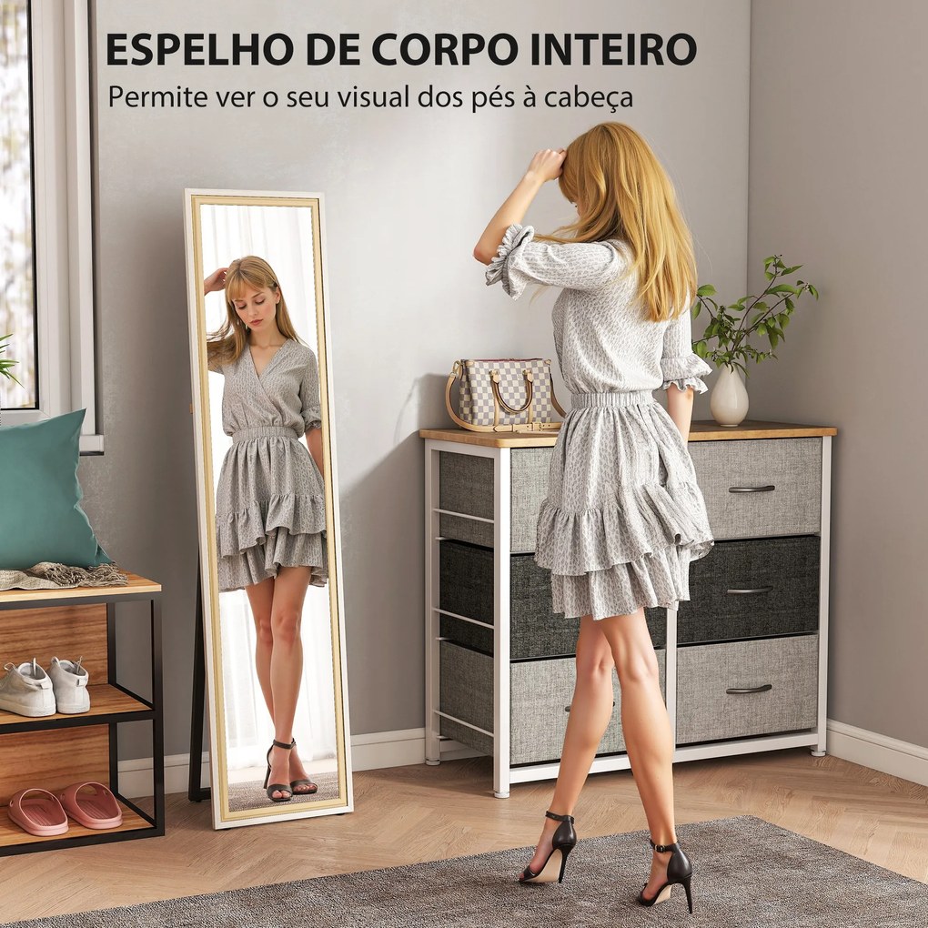 Espelho de Pé 157x37 cm Espelho Corpo Inteiro Grande com Moldura Bicolor para Utilizar Inclinado ou Suspenso Madeira