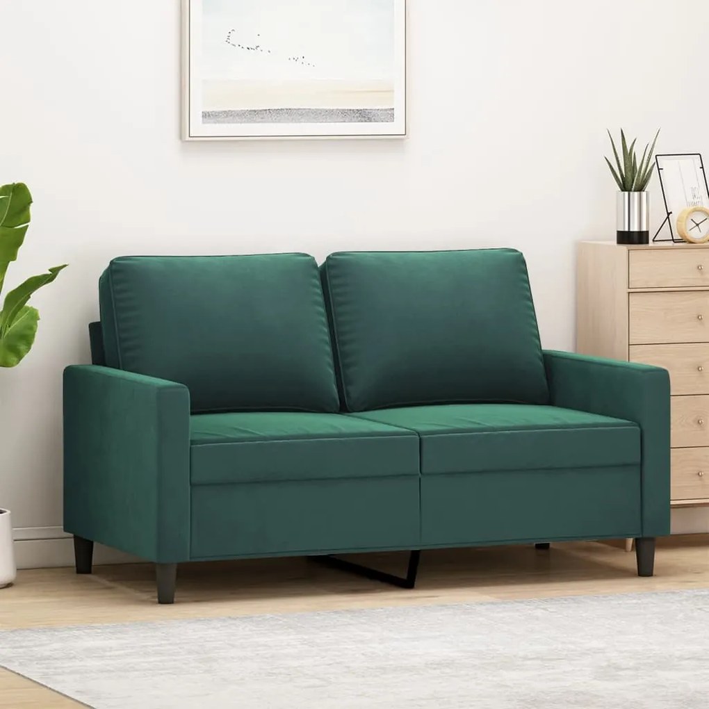 vidaXL Sofá de 2 lugares 120 cm veludo verde-escuro
