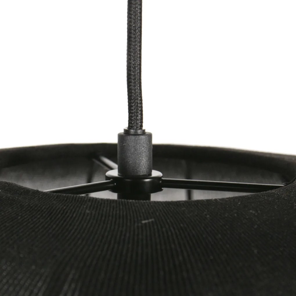 Candeeiro Pendente Japandi Preto com Abajur em Tecido 55cm - Sable