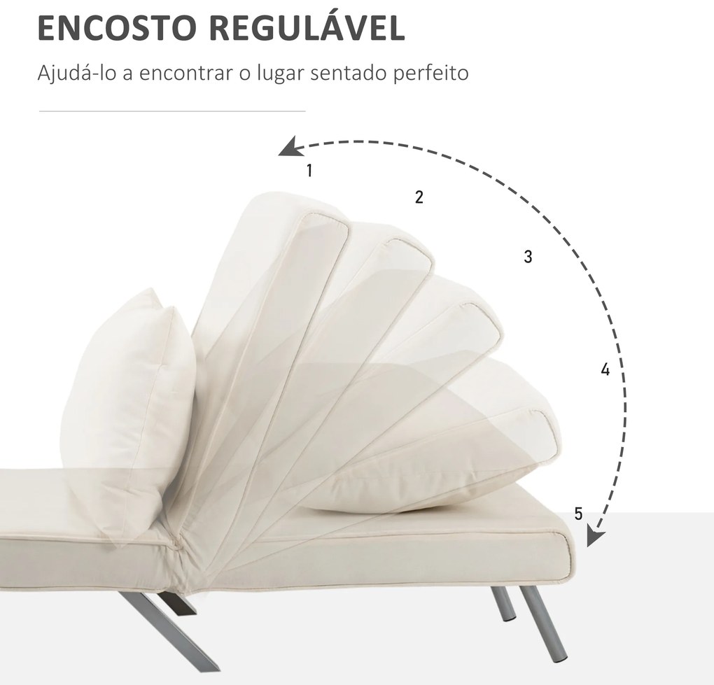 Sofá Cama Individual Sofá Cama Individual Sofá Reclinável com Almofada para Sala Quarto Carga 100 kg 65x69x80 cm Creme