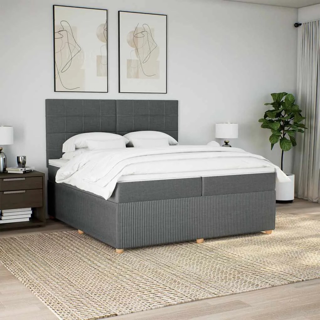 Cama com molas/colchão 200x200 cm tecido cinzento-escuro