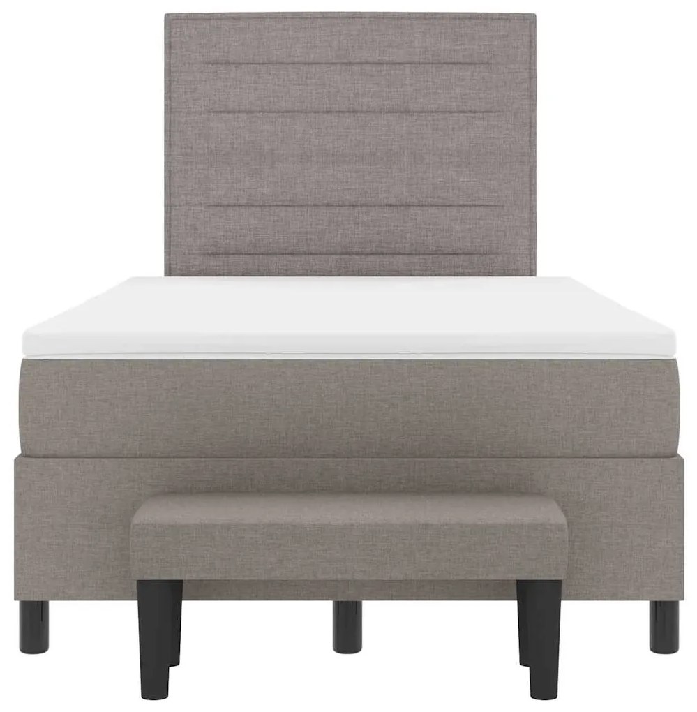 Cama Box Spring com Colchão &amp; Banco Taupe 120x190 cm Tecido