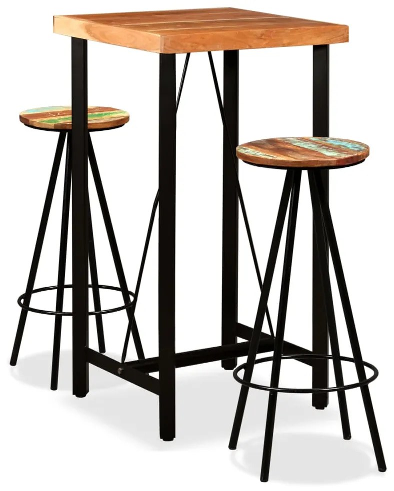 vidaXL Conjunto de bar 3 pcs madeiras de acácia maciça e recuperada