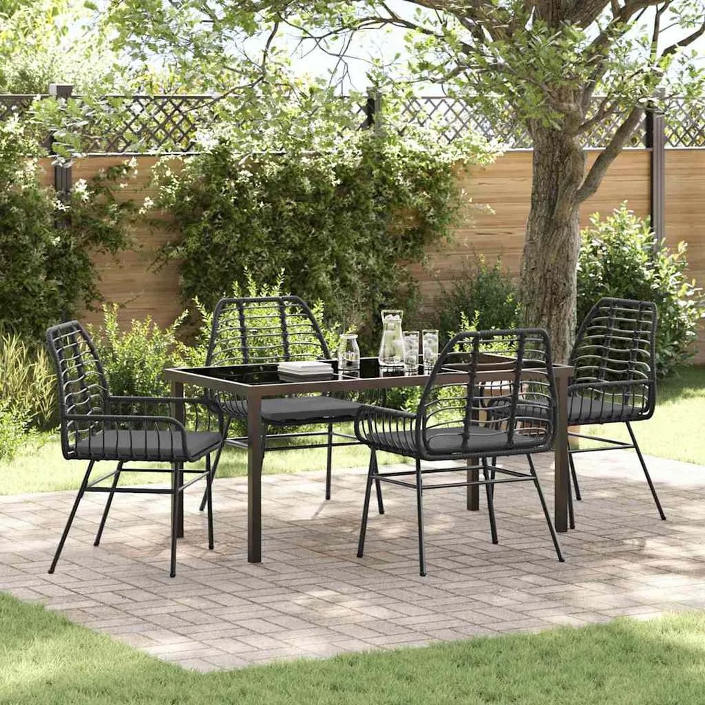 vidaXL Conjunto de Jantar de Jardim com 5 Peças e Almofadas, Ratan Preto