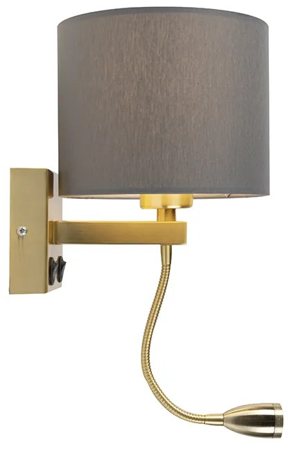 Candeeiro de parede Art Deco dourado com USB e abat-jour cinzento - Brescia