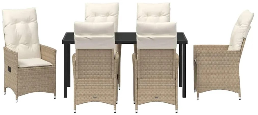 Conjunto de Jantar de Jardim com 7 Peças e Almofadas, Bege Rattan