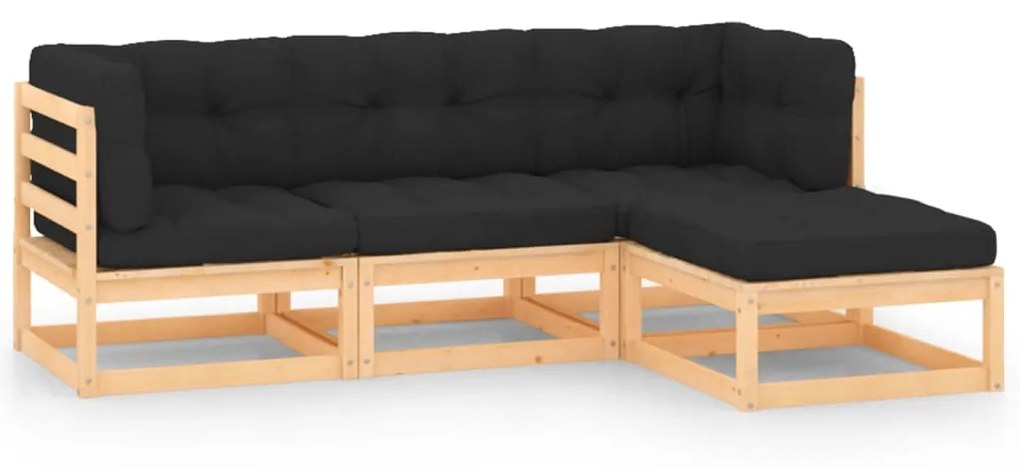 vidaXL 4 pcs conjunto lounge de jardim c/ almofadões pinho maciço
