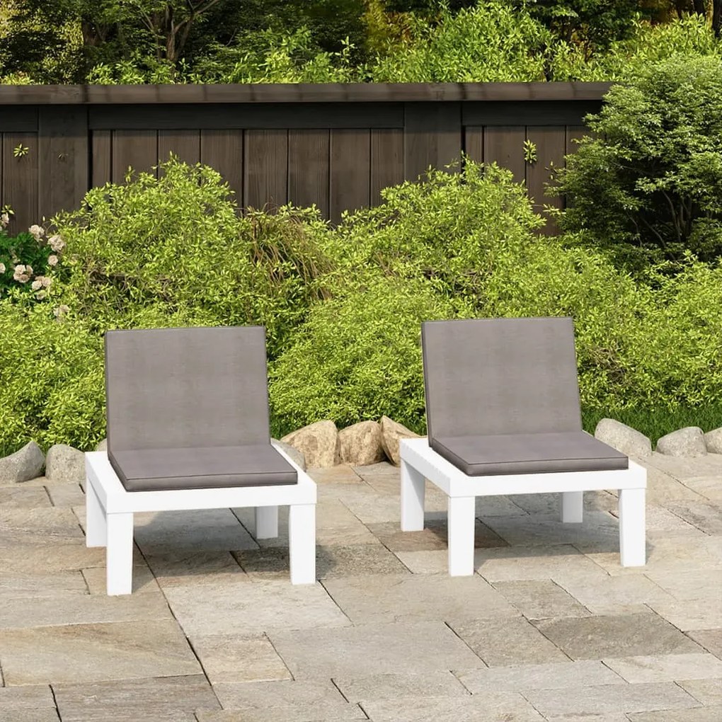 3059823 vidaXL Cadeiras de jardim com almofadões 2 pcs plástico branco