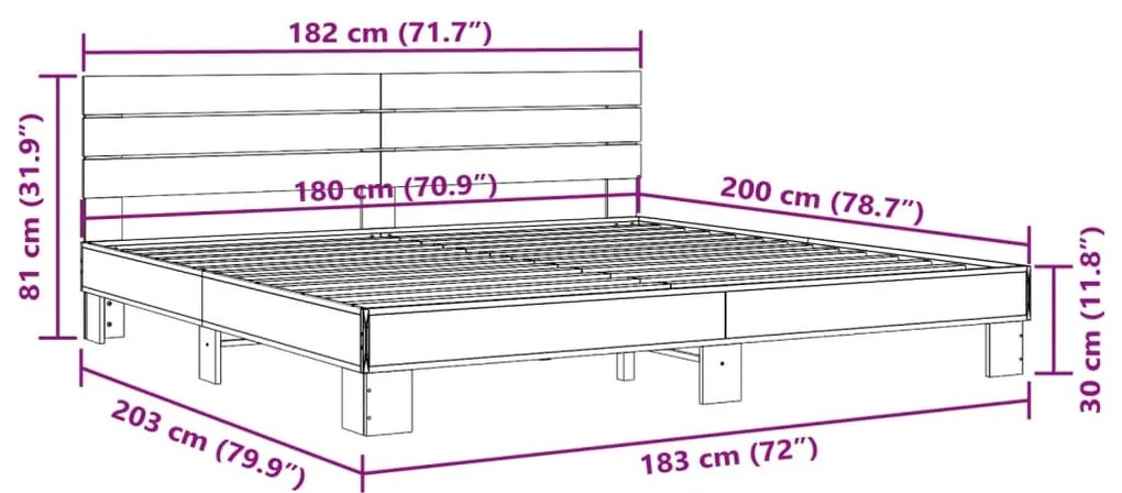 Estrutura de cama 180x200 cm derivados de madeira/metal preto