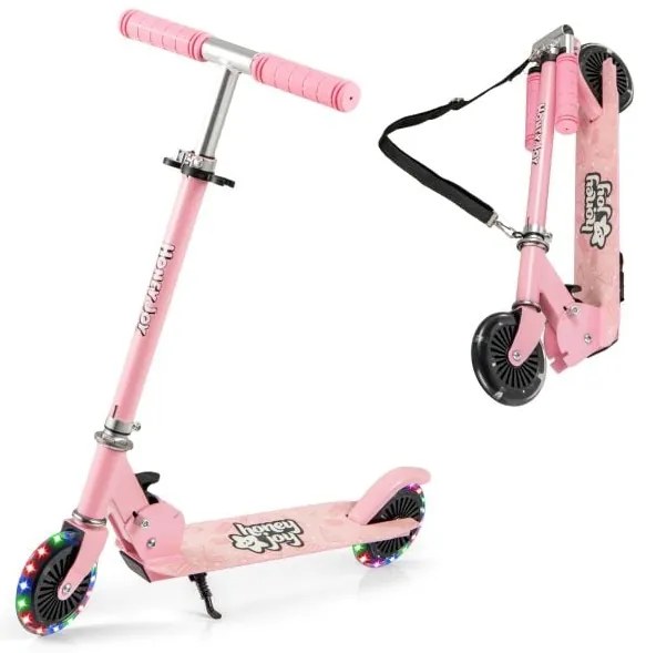 Scooter infantil com rodas de LED e guidão dobrável, scooter com altura ajustável, scooter infantil, azul claro