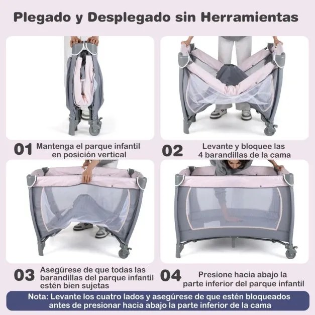 Berço dobrável e portátil 106 x 74 x 74 cm Parque infantil com berço de balanço e trocador Barra de brinquedos Caixa de música e bolsa de transporte C